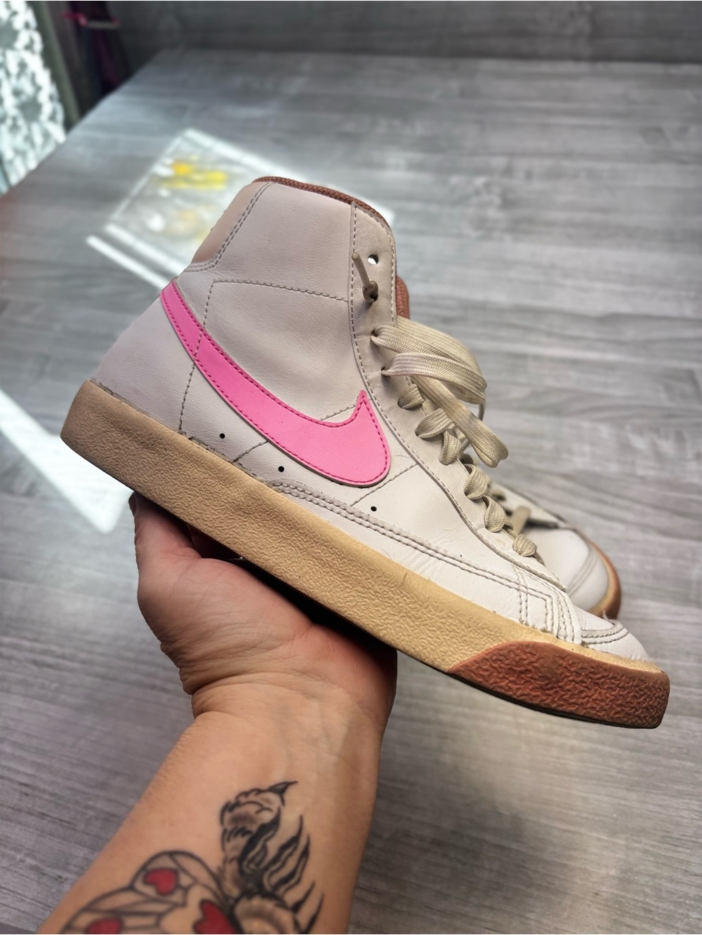 Nike Women's High-Top Sneakers with Pink Swoosh Size 7 or Y5.5